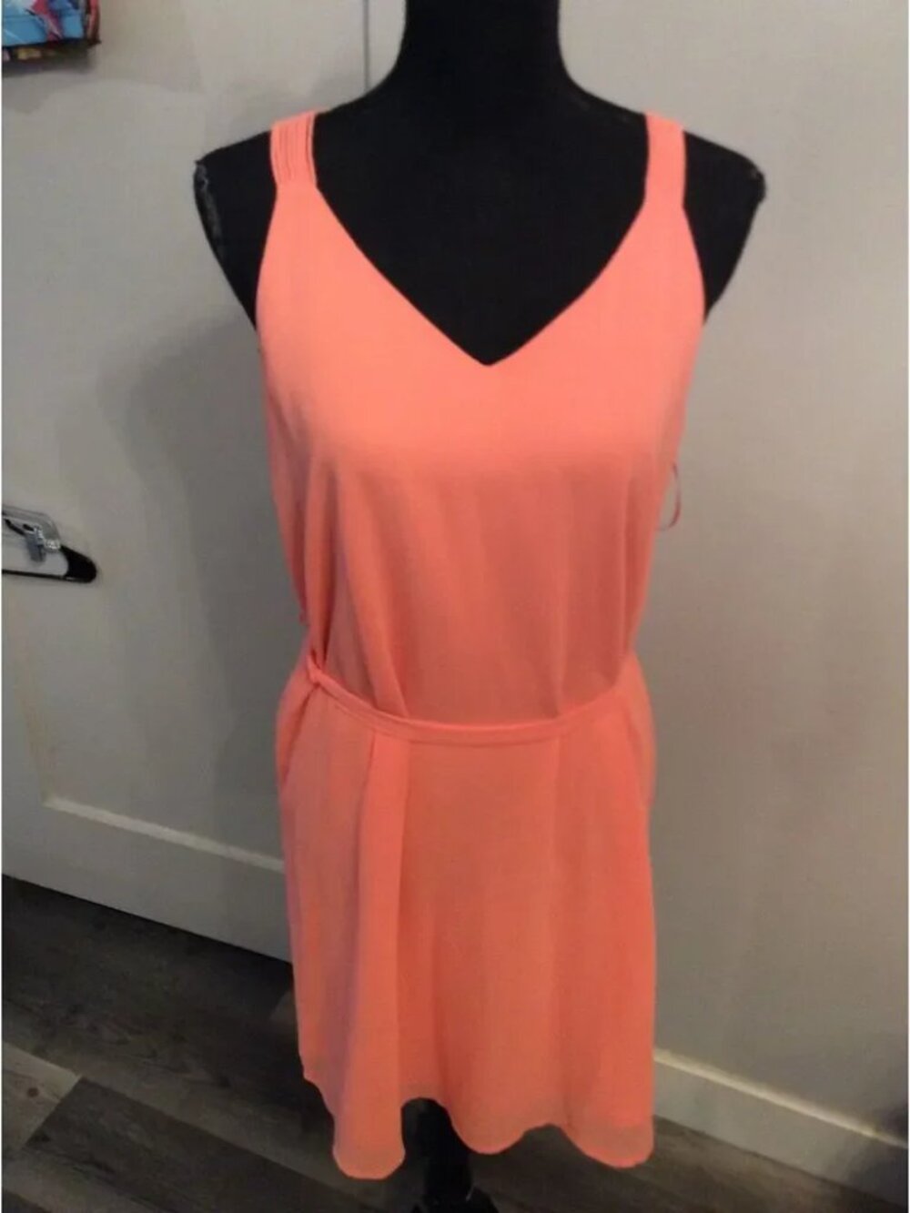 Naked Zebra Coral V Neck Dress Sleeveless Corded Rows Straps Large